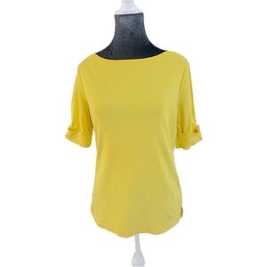 Lauren by Ralph‎ Lauren Yellow Stretch Cotton Boatneck Tee. Size L